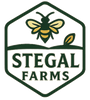 Stegal Farms logo with a bee design on a white background
